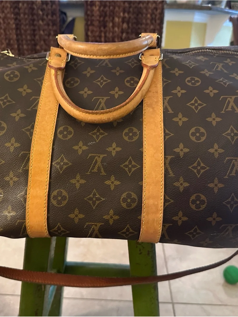 Louis Vuitton Monogram Canvas Travel Holdall with Tan Leather Trim